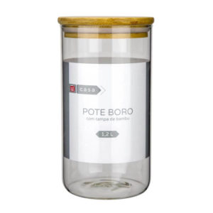Pote Para Mantimento Le em Vidro Borosilicato Hermético com Tampa Bambu 1,2l