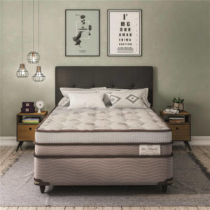 Cama Box Casal + Colchão Ortobom New Magestic com Molas Ensacadas 68x138x188 cm - Marrom/Cinza